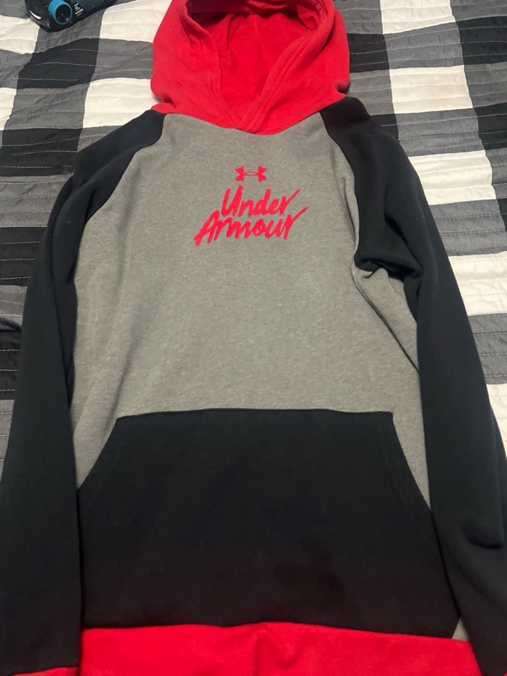 Under Armour big kids Red/Gray/Black Hooded Pullover Sweatshirt